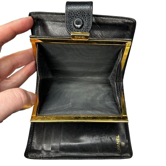 Authentic CHANEL Mini Black Caviar Leather Timeless Kisslock Compact Wallet RARE - Picture 7 of 16